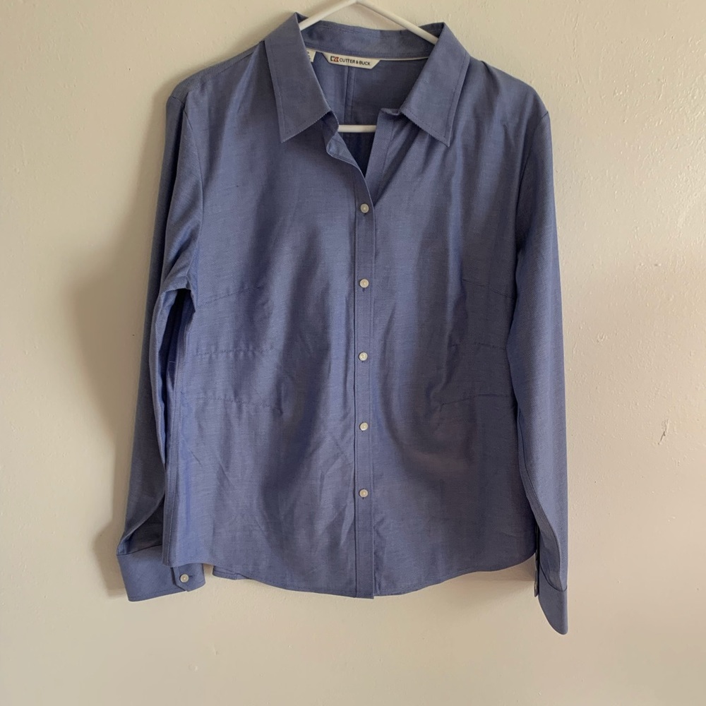 Cutter buck woman’s golf shirt button down medium blue